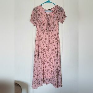 Pink Floral Midi Dress